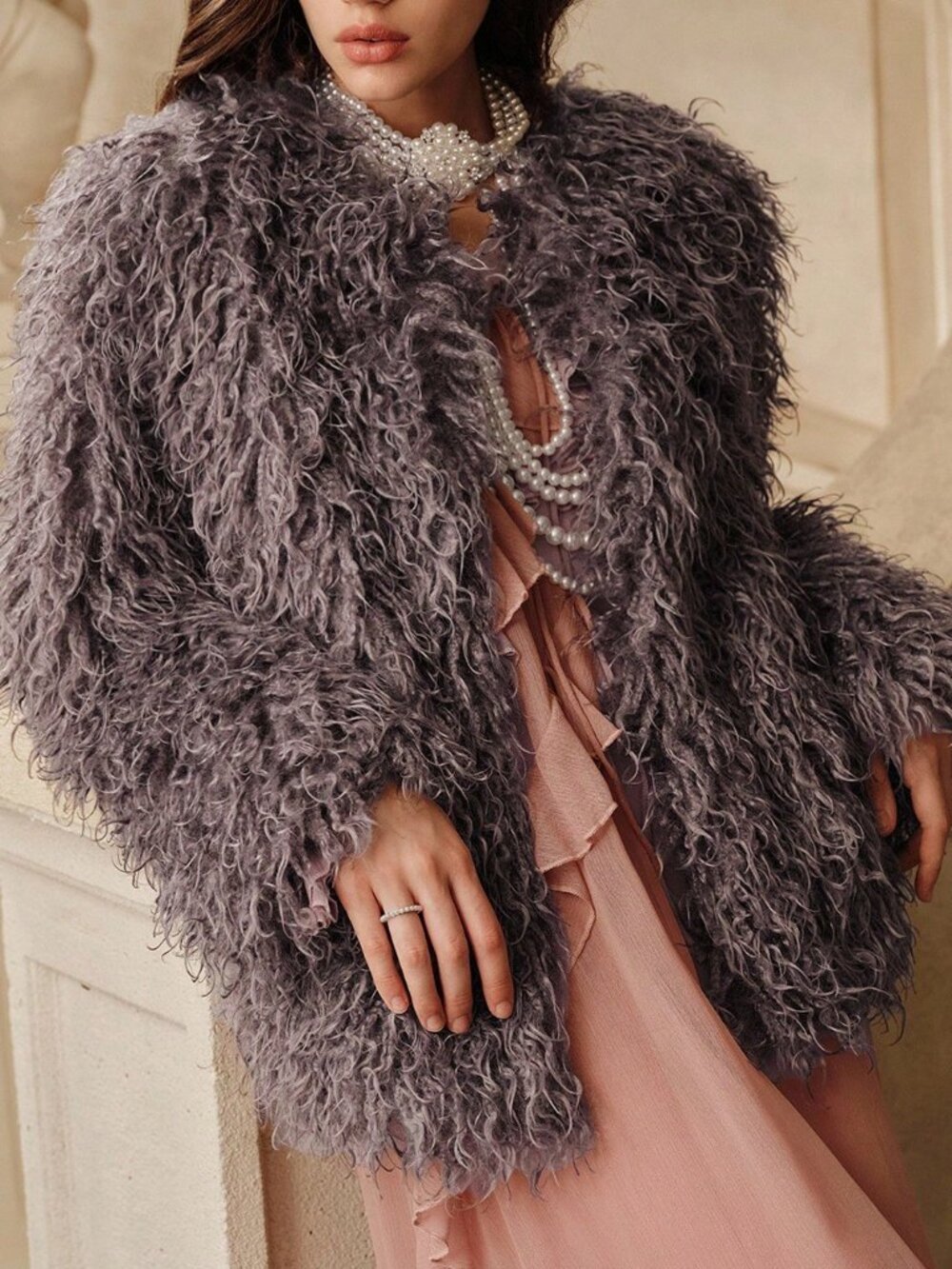 Dusty Purple Casual Women's Faux Fur Coats